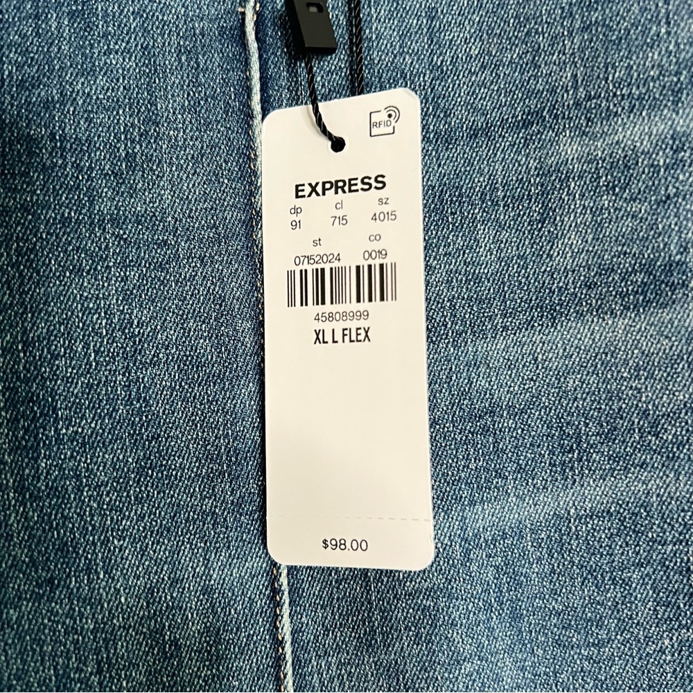 NEW Express 70s Flare Mid Rise Flexx Hyper Stretch Blue Jeans Women's Size XL - Picture 5 of 9